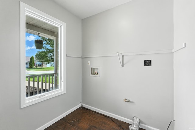 2005 Priscilla Ln, Kendallville, IN 46755 - laundry area featuring hookup for an electric dryer, hookup for a washing machine, plenty of natural light, and dark wood finished floors