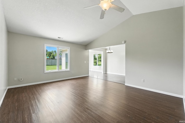 2005 Priscilla Ln, Kendallville, IN 46755 - unfurnished room with lofted ceiling, ceiling fan, wood finished floors, and a chandelier