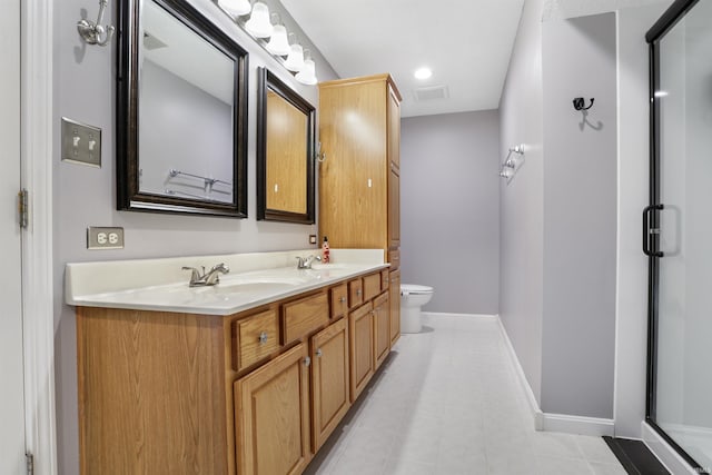 3746 Rolling Rock Dr, Evansville, IN 47711 - full bath featuring double vanity, a shower with door, and tile patterned flooring