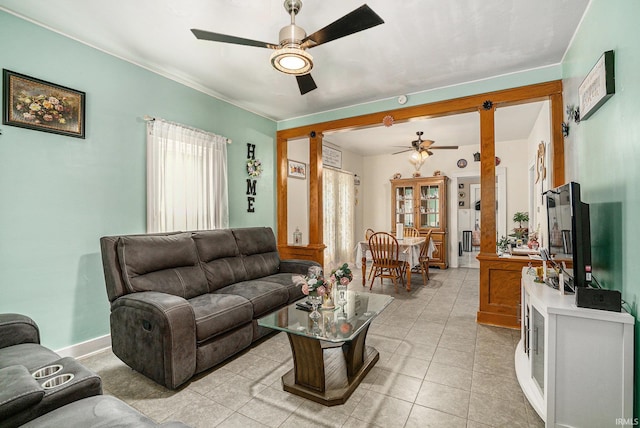405 Middlebury St, Goshen, IN 46528 - living area featuring a ceiling fan and light tile patterned floors
