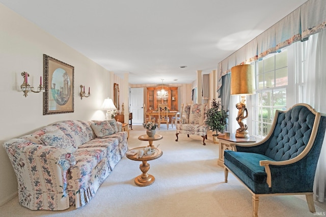 16801 Darling Rd, Woodburn, IN 46797 - living area with carpet floors and a chandelier