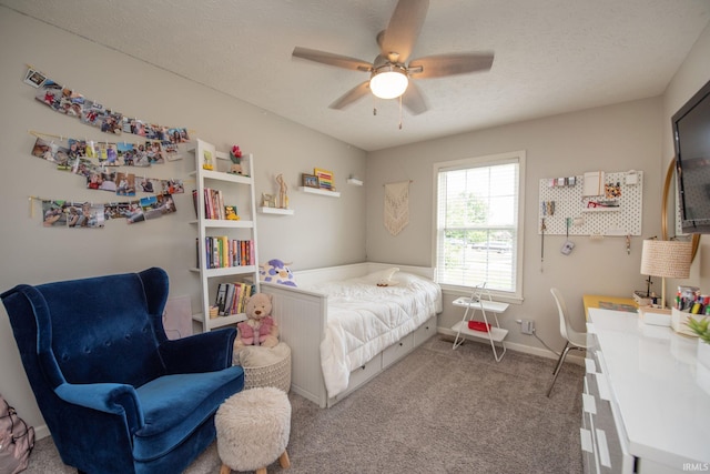 44 Fairfieldview Ct, Lafayette, IN 47905 - carpeted bedroom featuring a textured ceiling and ceiling fan
