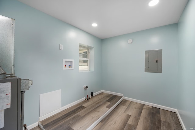 32 W Main St, Redkey, IN 47373 - laundry area with electric panel, wood finished floors, washer hookup, and recessed lighting