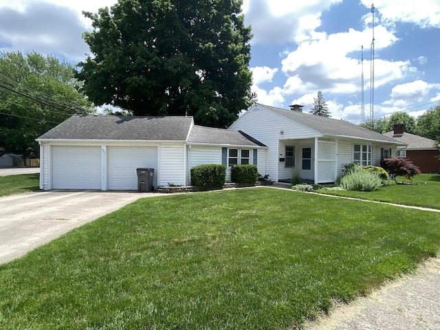 401 College Ave, Winona Lake, IN 46590 - ranch-style house featuring a front yard, a garage, driveway, and a shingled roof