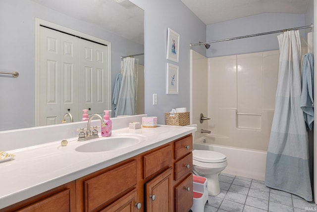 53135 W Cedar Lake Dr, Granger, IN 46530 - bathroom featuring vanity, shower / tub combo, and tile patterned flooring