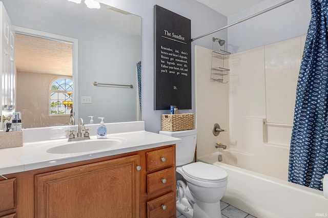 53135 W Cedar Lake Dr, Granger, IN 46530 - bathroom with vanity, shower / tub combo, and tile patterned floors
