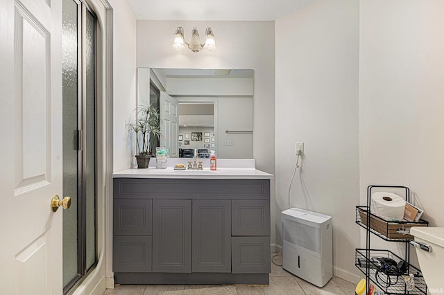 53135 W Cedar Lake Dr, Granger, IN 46530 - full bath with vanity, tile patterned flooring, and a shower stall