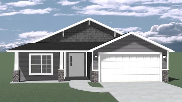 575 Lago Ct, Fort Wayne, IN 46818 - craftsman inspired home featuring stone siding, driveway, an attached garage, and a front lawn
