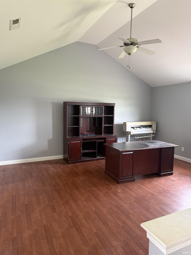 5450 Fox Chase Ct, Boonville, IN 47601 - office with ceiling fan, vaulted ceiling, and dark wood-style flooring