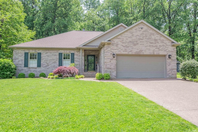 8711 Locust Ln, Newburgh, IN 47630 - ranch-style home featuring a garage, concrete driveway, brick siding, and a front yard