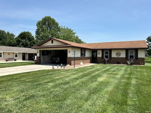 15908 Walnut St, Huntertown, IN 46748 - ranch-style house featuring brick siding, an attached garage, driveway, and a front lawn
