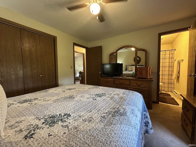 15908 Walnut St, Huntertown, IN 46748 - bedroom featuring carpet flooring, a baseboard heating unit, a closet, and ceiling fan
