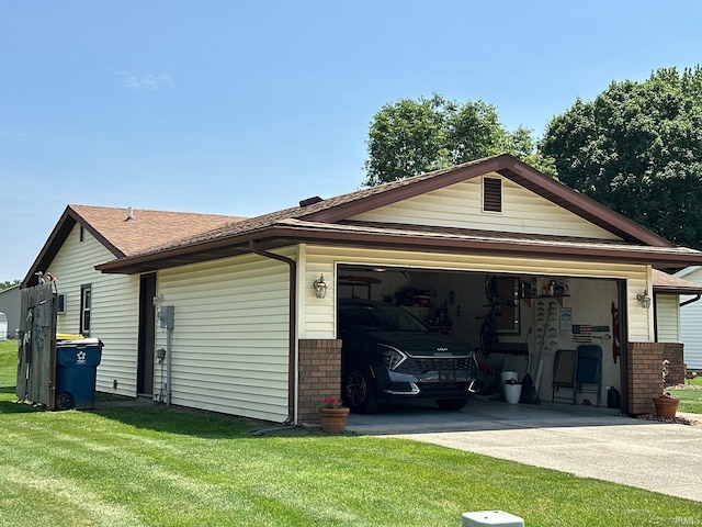 15908 Walnut St, Huntertown, IN 46748 - view of side of home featuring brick siding, a shingled roof, and a yard
