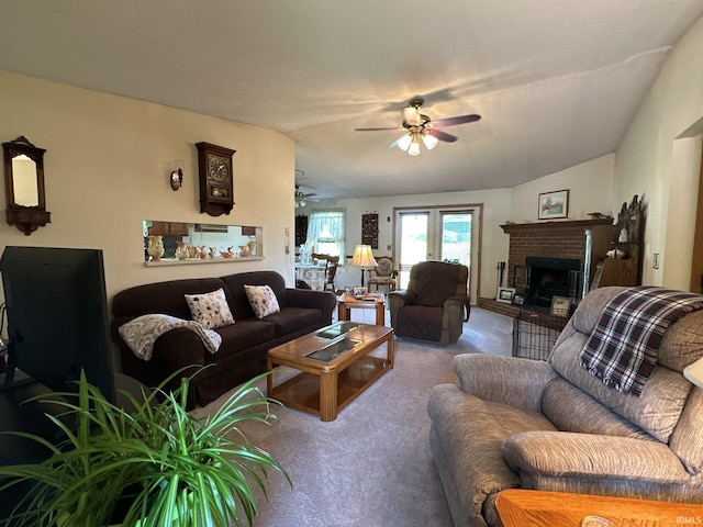 15908 Walnut St, Huntertown, IN 46748 - carpeted living room featuring a ceiling fan and a fireplace