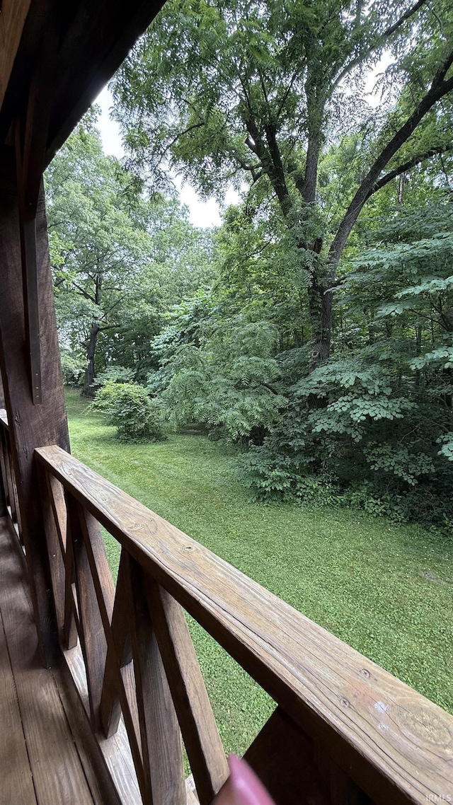 96 Greenwood Retreat Rd, Bedford, IN 47421 - wooden terrace featuring a yard