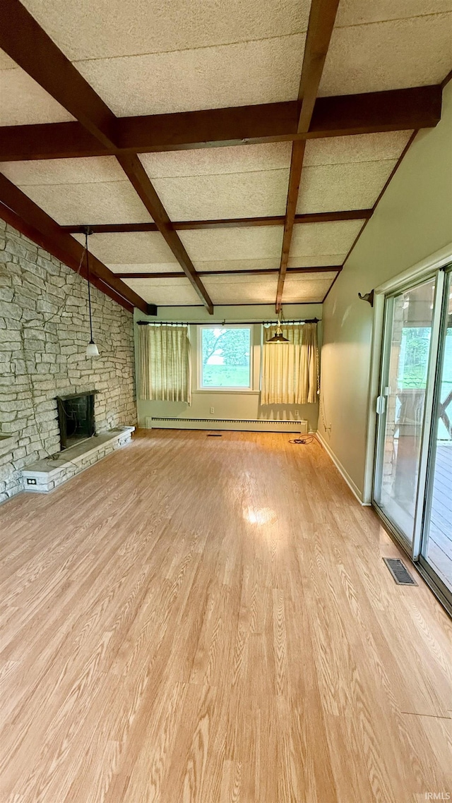 96 Greenwood Retreat Rd, Bedford, IN 47421 - unfurnished living room with light wood-style floors and a fireplace
