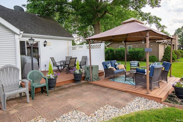 22885 Stonebrier Dr, Elkhart, IN 46514 - view of patio / terrace featuring an outdoor hangout area, a deck, outdoor dining space, and a grill