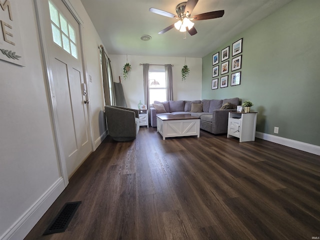 1506 Cass Ave, Evansville, IN 47714 - living room featuring dark wood finished floors and ceiling fan