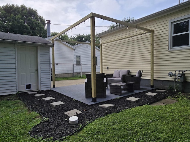 1506 Cass Ave, Evansville, IN 47714 - view of patio / terrace featuring an outdoor hangout area and a storage shed