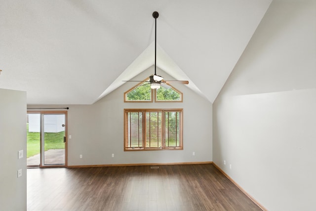 5130 Windy Knoll Ct, Fort Wayne, IN 46809 - unfurnished living room with healthy amount of natural light, a ceiling fan, wood finished floors, and lofted ceiling