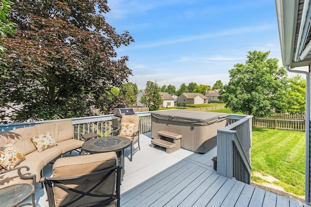 11301 Clarendon Pass, Fort Wayne, IN 46845 - wooden deck featuring a hot tub, a fenced backyard, and outdoor lounge area