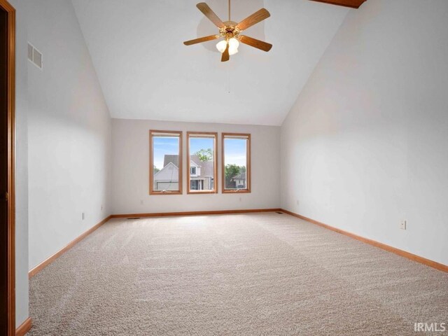 624 Diamond Point Pl, Fort Wayne, IN 46804 - empty room with carpet, vaulted ceiling, and ceiling fan