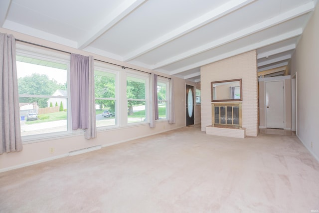 7811 Meadowview Dr, Evansville, IN 47710 - unfurnished living room featuring carpet floors and a fireplace