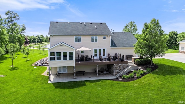 17818 Amstutz Rd, Leo, IN 46765 - rear view of house featuring a patio, a deck, french doors, and stairs