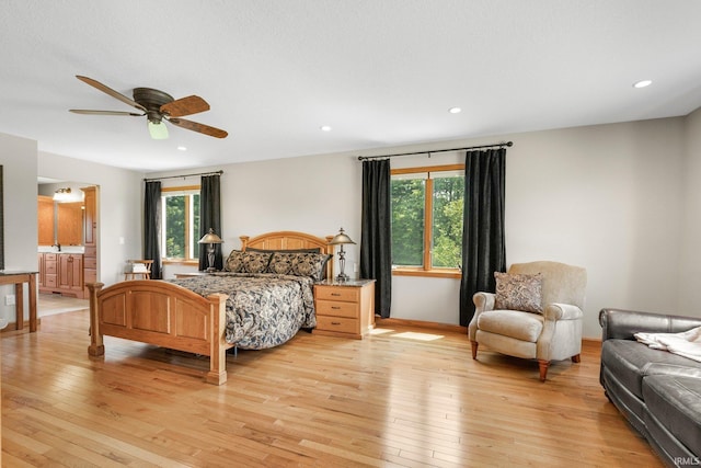 17818 Amstutz Rd, Leo, IN 46765 - bedroom with multiple windows, light wood-style flooring, recessed lighting, and ceiling fan