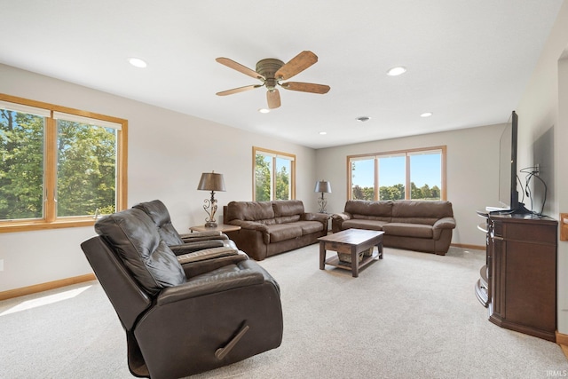 17818 Amstutz Rd, Leo, IN 46765 - living area with light colored carpet, ceiling fan, and recessed lighting