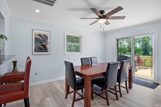 2131 E 430 Rd S, Lafayette, IN 47909 - dining space featuring light wood-style flooring, a ceiling fan, recessed lighting, and ornamental molding