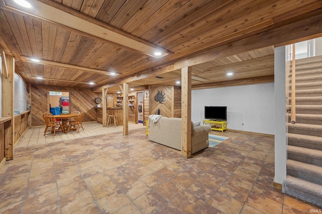 2131 E 430 Rd S, Lafayette, IN 47909 - finished below grade area featuring stairway, wood walls, wooden ceiling, and recessed lighting