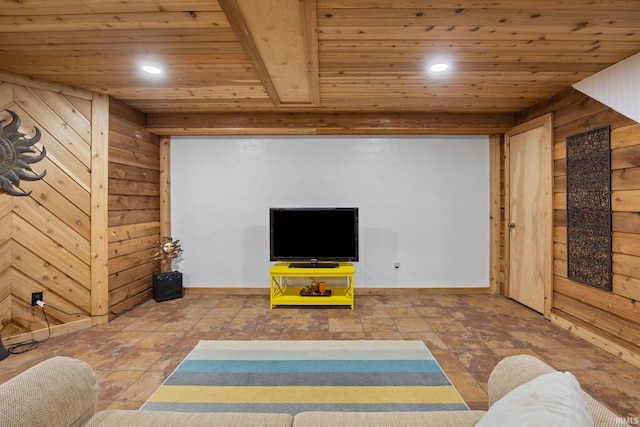 2131 E 430 Rd S, Lafayette, IN 47909 - living room featuring wood walls, wooden ceiling, and recessed lighting