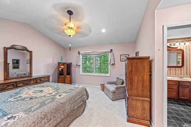 2166 Willow Creek Dr, Mishawaka, IN 46545 - bedroom featuring lofted ceiling, ensuite bathroom, and ceiling fan