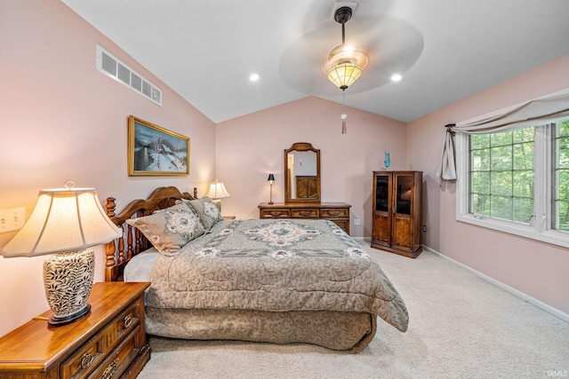 2166 Willow Creek Dr, Mishawaka, IN 46545 - bedroom with carpet flooring, lofted ceiling, ceiling fan, and recessed lighting