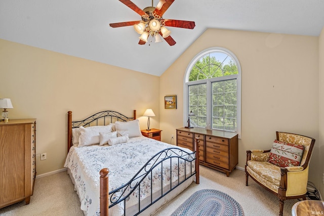 2166 Willow Creek Dr, Mishawaka, IN 46545 - bedroom with lofted ceiling, light colored carpet, and a ceiling fan