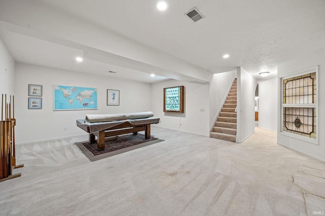 2166 Willow Creek Dr, Mishawaka, IN 46545 - recreation room featuring billiards, carpet flooring, and recessed lighting