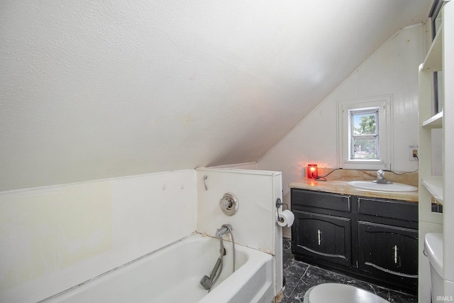 227 E Marion St, Mishawaka, IN 46545 - full bathroom featuring vaulted ceiling, a bath, and vanity