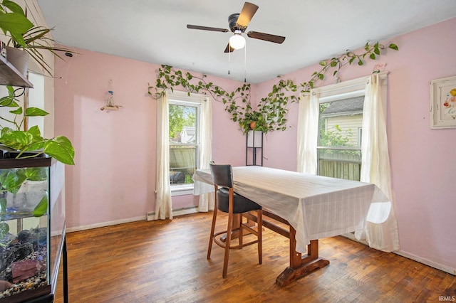 227 E Marion St, Mishawaka, IN 46545 - dining room featuring wood finished floors, ceiling fan, and a baseboard heating unit
