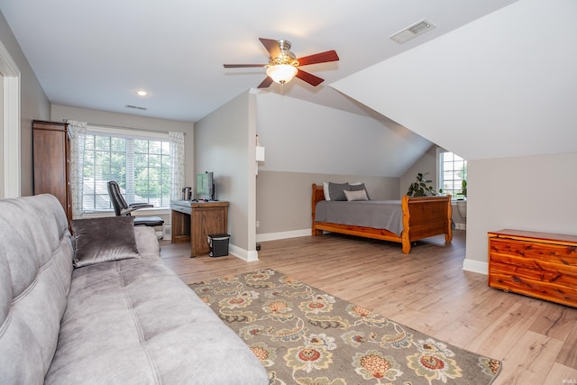 6488 Pebble Pointe Ct, Newburgh, IN 47630 - bedroom featuring wood finished floors, vaulted ceiling, a desk, ceiling fan, and recessed lighting