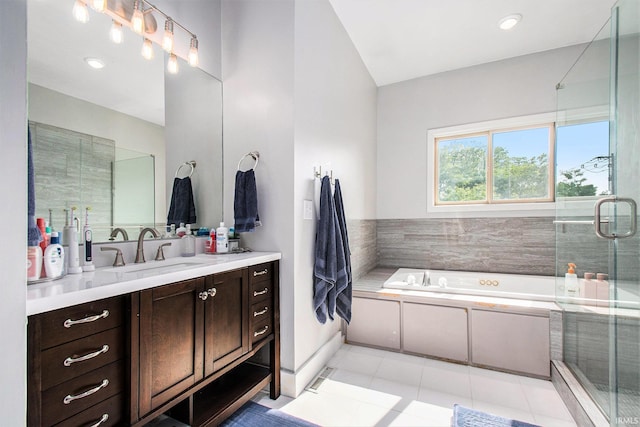 820 N Niles Ave Unit C, South Bend, IN 46617 - full bath featuring vanity, a bath, a stall shower, and tile patterned flooring