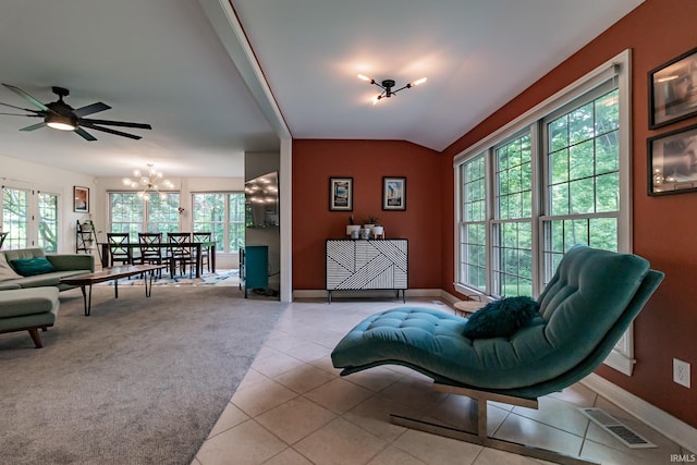 2200 E Boonville New Harmony Rd, Evansville, IN 47725 - sitting room featuring tile patterned floors, a chandelier, and a ceiling fan