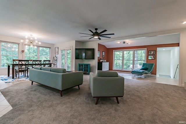 2200 E Boonville New Harmony Rd, Evansville, IN 47725 - tiled living area featuring a chandelier and ceiling fan