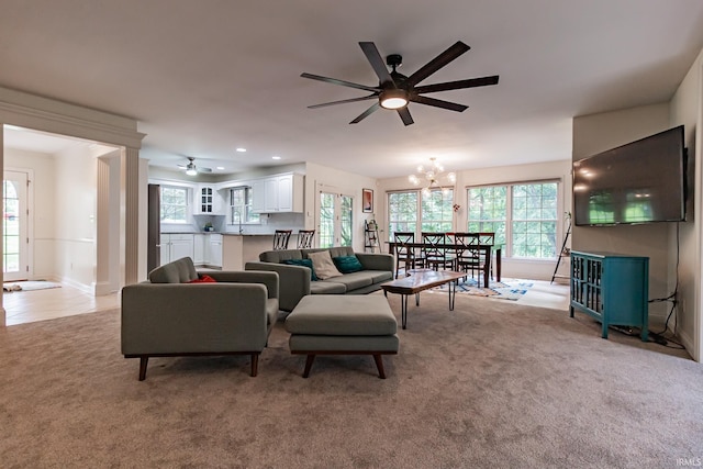 2200 E Boonville New Harmony Rd, Evansville, IN 47725 - living area with a ceiling fan, a chandelier, plenty of natural light, and recessed lighting