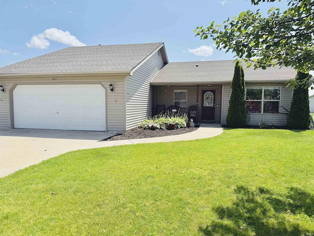 921 W Wheatfield Ln, Churubusco, IN 46723 - view of front facade with a garage, concrete driveway, a front yard, a porch, and a shingled roof