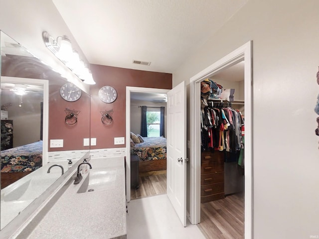921 W Wheatfield Ln, Churubusco, IN 46723 - ensuite bathroom with vanity, wood finished floors, and a spacious closet