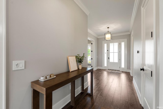 18015 Tullymore Ln, Leo, IN 46765 - foyer featuring dark wood-type flooring and crown molding