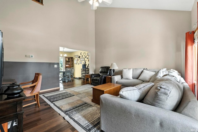 12426 Sonoma, Fort Wayne, IN 46818 - living area with dark wood-type flooring, a ceiling fan, and a chandelier