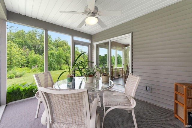10057 Chapmans Cv, Fort Wayne, IN 46835 - sunroom / solarium featuring ceiling fan and outdoor dining area