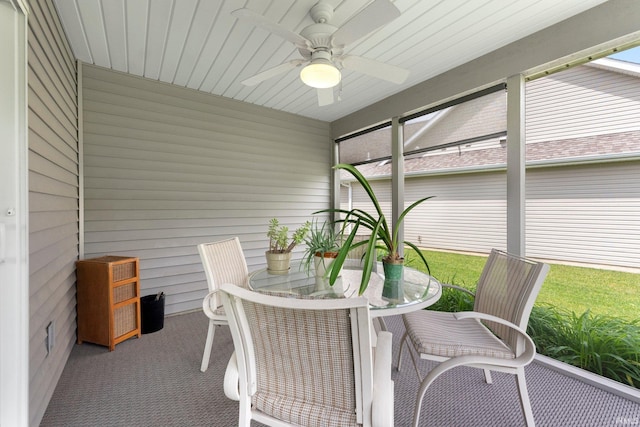 10057 Chapmans Cv, Fort Wayne, IN 46835 - sunroom / solarium featuring ceiling fan and outdoor dining area
